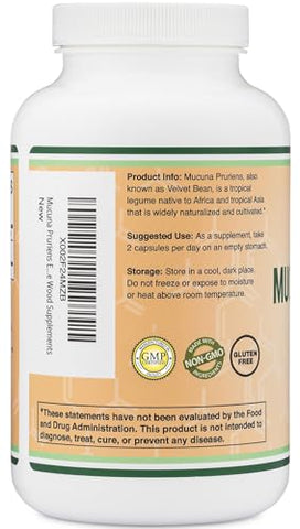 Double Wood Supplements - Mucuna Pruriens Extract Capsules – Suplemento para Aumentar a Dopamina – 210 Unidades, 1.000mg por Porção, 20%% (da Fava de Veludo) (para Apoio ao Humor e Motivação) Testado por Terceiros
