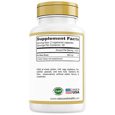 Nature's Health - Nature’s Health Ku Shen Sophora Flavescens Root – Suporte Natural à Saúde Respiratória – Reforça seu Sistema Imunológico – 960 mg por Porção – 60 Cápsulas Vegetarianas – Não-OGM
