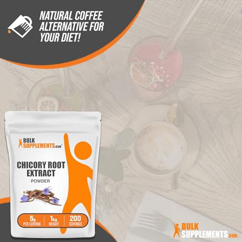 Chicory Extract Powder BulkSupplements.com – Raiz de Chicória em Pó, Suplemento de Raiz de Chicória – Suplemento de Fibra, Sem Glúten, 5g por Porção, 1kg (2.2 lbs) (Pacote de 1)