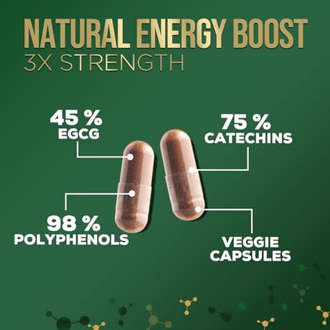 Nature's Nutrition - Extrato de Chá Verde em Cápsulas para Perda de Peso 1000mg 98%% Padronizado em EGCG – 3X Mais Potente para Energia Natural – Suporta a Saúde Antioxidante do Coração com Polifenóis, Suplemento Herbal Vegano