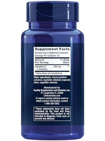 L-Theanine 100 mg – 60 Cápsulas Vegetarianas – Suporte Calmante - Life Extension