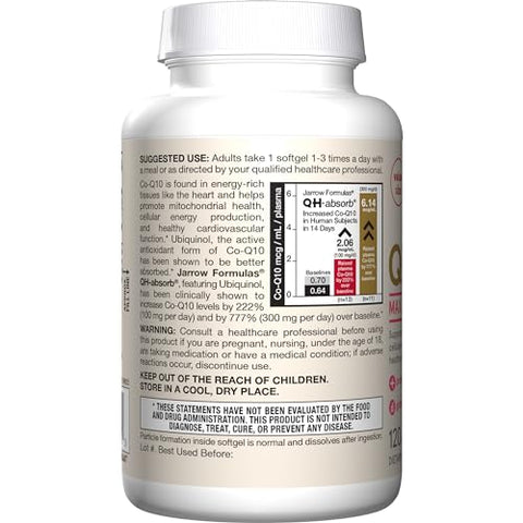 QH-Absorb: Suplemento Ubiquinol 100 mg para Função Cardiovascular Saudável – 120 Softgels (120 Dias) - Jarrow Formulas
