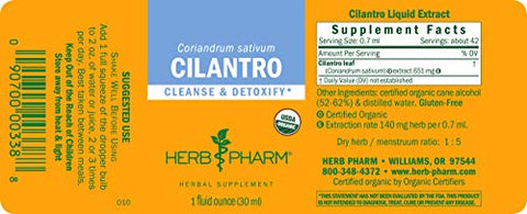 Extrato de Coentro Orgânico Certificado para Apoio à Limpeza e Desintoxicação – 30ml - Herb Pharm