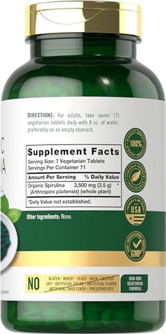Spirulina Orgânica em Comprimidos 3500mg | 500 Unidades | Não-OGM - Carlyle