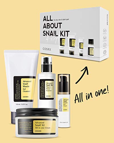 Skincare Coreano com Caracol | Kit de Viagem Aprovado pela TSA, Tamanho Reduzido, Presente com Gel de Limpeza Facial, Essência, Creme - COSRX