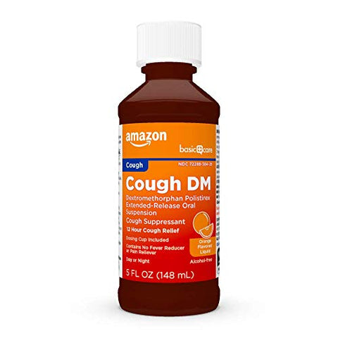 Xarope para Tosse DM de 12 Horas, Dextrometorfano de Liberação Prolongada, Sabor Laranja, Medicamento Líquido, 150 ml (1 Frasco) - Amazon Basic Care