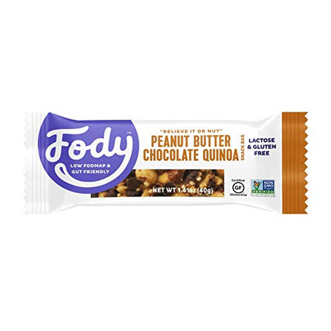 Barras de Proteína Vegana Fody Foods, Sabor Manteiga de Amendoim Chocolate Quinoa, 6g de Proteína por Barra, Certificado Low Fodmap, Receita Sensível, Gut
