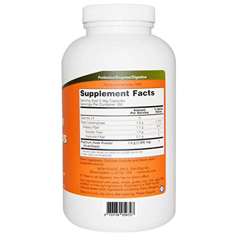 NOW Foods - Now Psyllium Husk Caps – Fibra Natural para Digestão Saudável – 100 Cápsulas