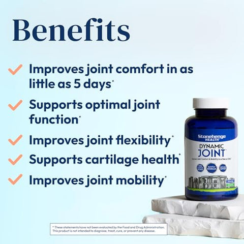 Suplemento Dinâmico para Articulações: Conforto, Mobilidade, Flexibilidade com AprèsFlex Boswellia, MSM, Colágeno, Bromelina, Cúrcuma, Vitamina C, D3 (60 Cápsulas) - Stonehenge Health