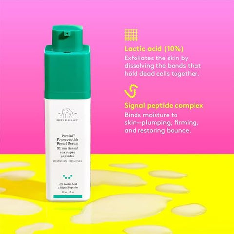 Protini Powerpeptide Resurf Serum – Serum Facial com 10% de Ácido Lático e 11 Peptídeos Sinalizadores (30 mL / 1 Fl Oz) - Drunk Elephant