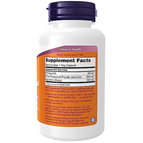 Suplementos, Policosanol 40mg com Fitosteróis de Pinheiro e Espinheiro, Extra Forte, 90 Cápsulas Vegetais - NOW Foods