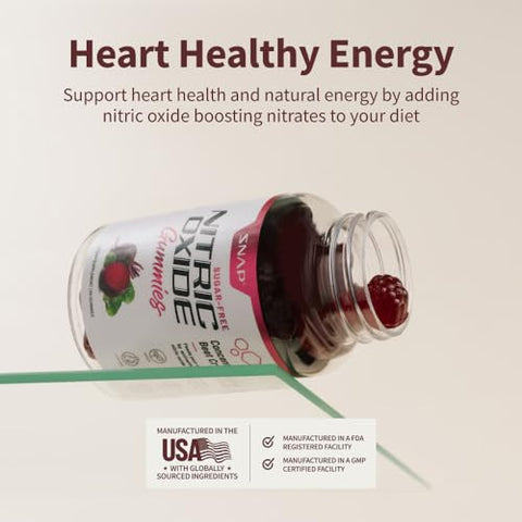 Gomas de Beterraba Sem Açúcar – Saúde do Coração, Energia, Circulação – Mastigáveis de Beterraba, Impulsionador de Óxido Nítrico de Beterraba – 60 Gomas - Snap Supplements