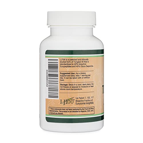 Double Wood Supplements - LJ100 Tongkat Ali para Homens (120 Cápsulas) – Fórmula Patenteada e Comprovada Clinicamente para a Saúde Masculina (LJ100 Std a 40% de Glicosaponinas, 22% de Euripeptídeos) por