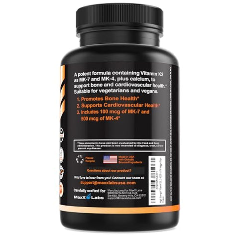 MaxX Labs - Suplemento de Vitamina K2 – Espectro Completo de Vitamina K2 MK7, MK4 – Marca em Destaque