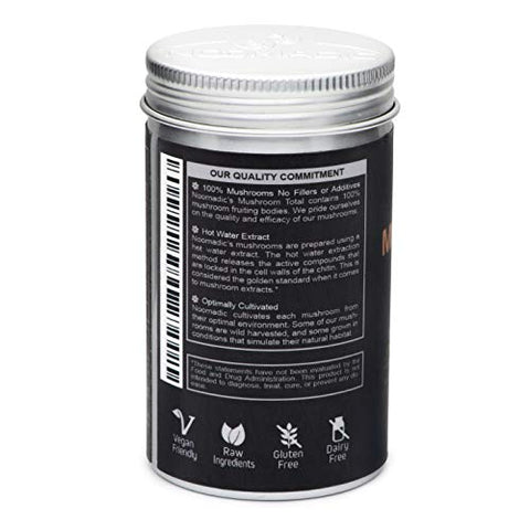 Noomadic - Mushroom Total 60 Cápsulas 500mg 30%% Beta Glucanos Complexo Adaptogênico de Cogumelo do Leão, Cauda de Peru, Chaga, Reishi, Cordyceps, Extrato em Água Quente, Corpos Frutíferos