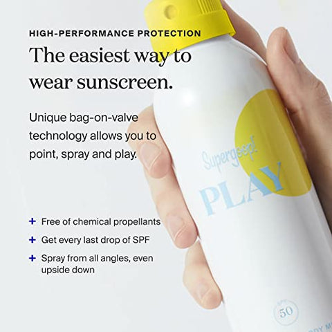 PLAY Protetor Solar Mineral FPS 30 em Spray 177 ml – Cobertura Total para Pele Sensível – Resistente à Água - Supergoop!