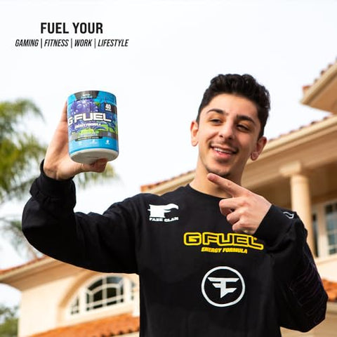 Faze Rug – Pó Energético, Sem Açúcar, com Cafeína Limpa, Suplemento para Foco, Mistura para Água, Sabor Framboesa Azul Azeda, com Aminoácidos para Foco, Vitaminas e Antioxidantes – 296 ml (40 g) - G Fuel