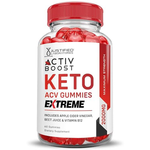 Justified Laboratories - Activboost Keto ACV Gummies Extreme 2000MG – Gummies de Maçã com Vinagre de Maçã, Pomegranate, Beterraba, B12 – Vegan, Não GMO – 60 Gummys