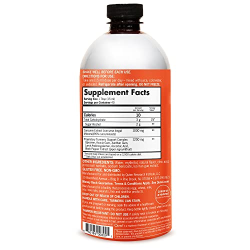 Curcumin Líquido com Pimenta Preta, 1000mg, Fortalecimento Extra, Saúde das Articulações, 40 Porções, 600ml - Qunol