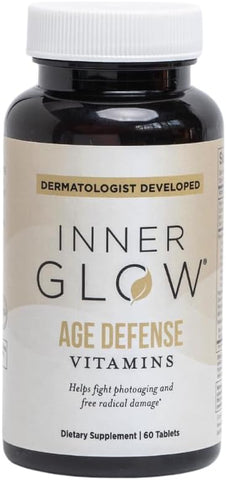 Vitaminas Inner Glow Age Defense – Desenvolvidas por Dermatologista e Cirurgião Plástico para combater fotoenvelhecimento e melasma, com Polypodium Leucotomos e Pycnogenol