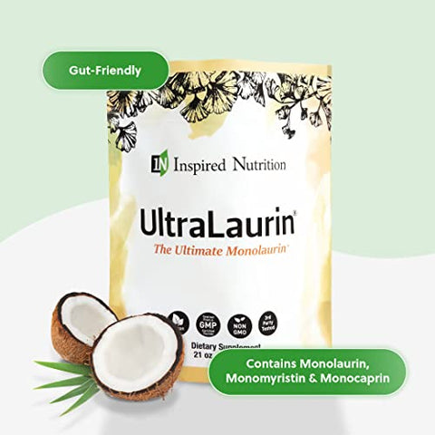 Inspired Nutrition - UltraLaurin ® – Monolaurin Pellets 21oz (600g) – 200 Porções, 3000 mg Cada – Suporte Imunológico e Saúde Intestinal