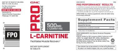 Pro Performance L-Carnitine – 60 Tabletes, Suporte para Recuperação Muscular - GNC