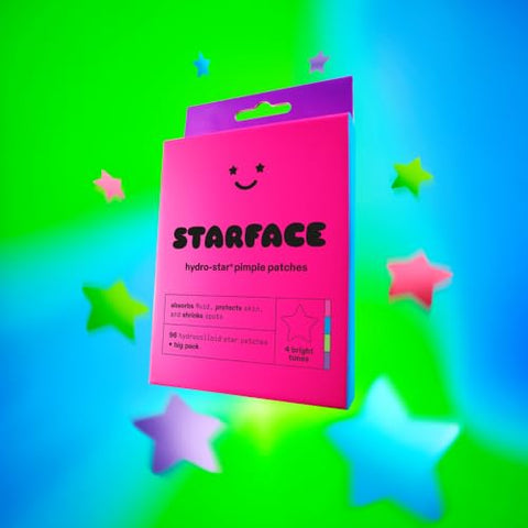 Starface World - Starface Party Pack BIG PACK Hydro-Stars – Adesivos Hidrocoloides para Espinhas, Absorvem Líquidos e Reduzem Vermelhidão, Formato de Estrela Fofa (96 Unidades)