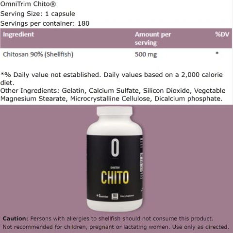 Omnitrition - OmniTRIM Chito – Suplemento Alimentar de Quitosana (Crustáceos) 500mg por Cápsula – 180 Cápsulas