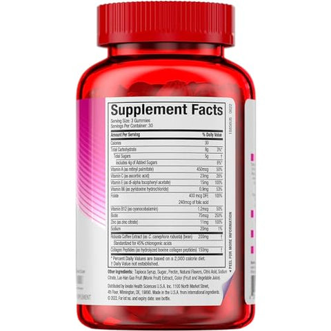 Gummies Mulheres, Morango – 99% Livre de Cafeína – Suporta Cabelo, Pele – 60 gomas - Hydroxycut