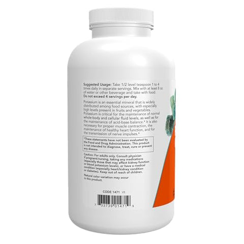 Suplementos, Pó Puro de Gluconato de Potássio 175 mg, Mineral Essencial*, 1 Libra - NOW Foods