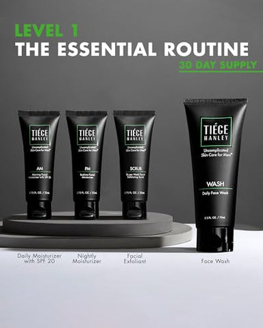 Kit de Cuidados com a Pele Masculina Tiege Hanley, Rotina Essencial de Cuidados com a Pele para Homens (Nível 1 do Sistema) – Kit de Limpeza Facial para Linhas Finas