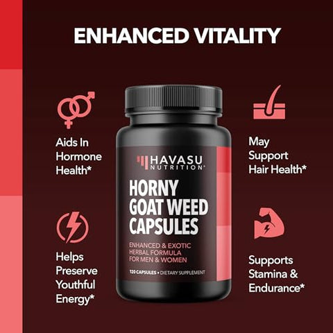 HAVASU NUTRITION - Horny Goat Weed para Homens e Mulheres – Suporte Extra Forte ao Desempenho com Extrato de Raiz de Maca