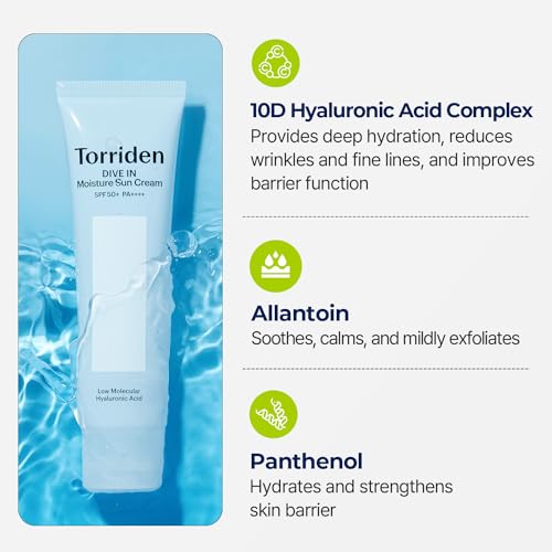 Protetor Solar Torriden DIVE-IN Watery Moisture SPF50 PA, 10D Ácido Hialurônico para Pele Hidratada, Preenchida e Macia, Proteção Solar Leve para Pele Sensível – Coreano