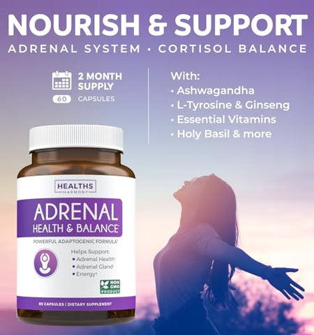Healths Harmony - Suporte ao Sistema Adrenal – Fórmula Potente – 60 cápsulas – Marca X