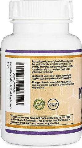 Double Wood Supplements - Pterostilbene 100mg Cápsulas (Testado por Terceiros) 60 Cápsulas, Superior ao Resveratrol, Antioxidante para Suporte à Longevidade (Não-OGM, Sem Glúten) por Double Wood