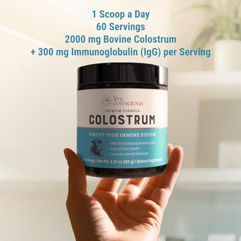 Pó de Colostro de Gado Criado a Pasto com Lactoferrina para Absorção de Ferro – Colostro Bovino, Suplemento para o Sistema Imunológico - Live Conscious