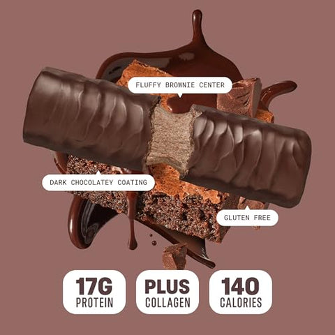 Built Bar - BUILT Barras de Proteína, Sabor Brownie, 12 unidades, Snacks Proteicos com 17g de Proteína, Colágeno, Barra de Proteína de Chocolate, Sem Glúten com 140 calorias