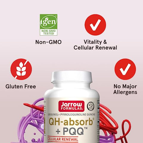 QH-absorb PQQ – Suporte Antioxidante para Biogênese Mitocondrial, Produção de Energia Celular e Saúde Cardiovascular – 60 Softgels, 60 Dias - Jarrow Formulas