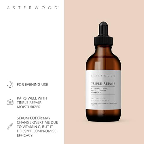 ASTERWOOD - Asterwood Triple Repair Matrixyl 3000 Argireline Ácido Hialurônico Vitamina C Orgânico Soro Facial Anti-Envelhecimento, Anti-Rugas, Cuidados com a Pele Facial