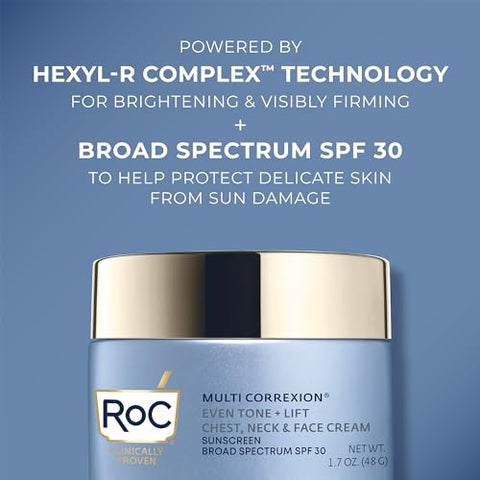 Creme Hidratante RoC Multi Correxion 5 em 1 para Pescoço, Colo e Rosto com FPS 30, Firmeza para o Pescoço e Redução de Rugas, Vitamina E – 50g