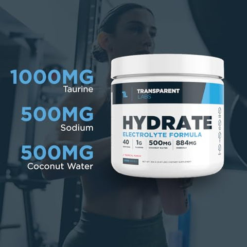 Hydrate – Pó de Eletrólitos Adoçado Naturalmente com Água de Coco, Cálcio e Taurina – 500g - Transparent Labs