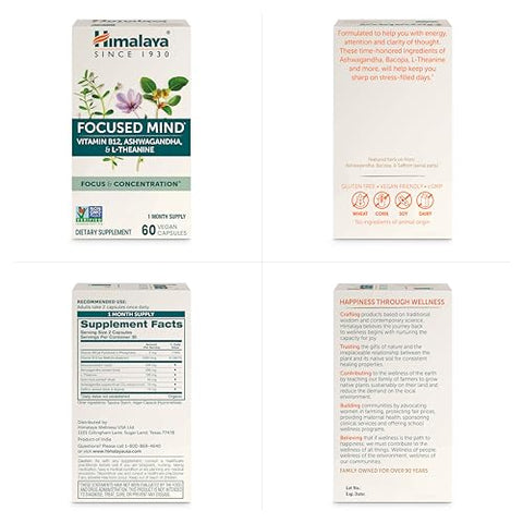 Focused Mind com Ashwagandha e Bacopa – Melhore sua Concentração e Foco Mental | 60 cápsulas | 100% Natural - Himalaya