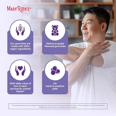 MaryRuth Organics - MaryRuth’s Gomas de Ferro para Adultos | Sem Açúcar | Suplemento de Ferro em Gomas com Vitamina C para Maiores de 14 Anos | Suplemento de Ferro para Deficiência de Ferro | Suporte Imunológico | Vegano