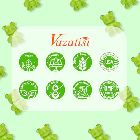Vazatisi - Gummies de Ginkgo Biloba com Panax Ginseng para Melhorar o Humor e a Concentração, Estimulante Energético Tradicional e Saúde Cerebral, 120 Gummies Veganos de Sabor Maçã