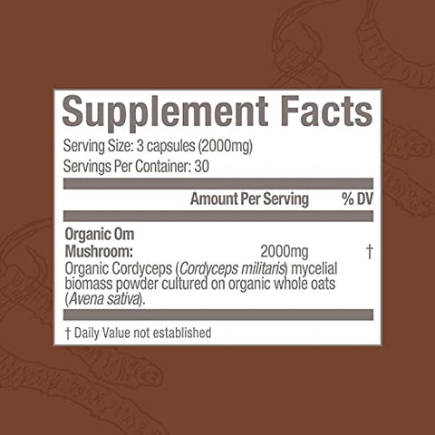 OM - Om Mushroom Superfood Cápsulas de Cogumelo Cordyceps, 90 Unidades, 30 Dias, Energia, Potência, Resistência e Suporte para Desempenho Esportivo