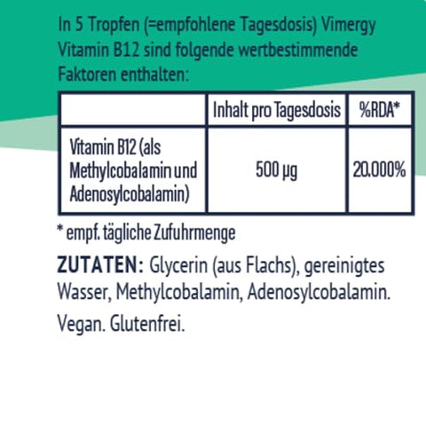 B12 Orgânico USDA, 30 Porções – Vitamina Líquida B-12 Livre de Álcool – Suporta Energia Cerebral, Sistema Nervoso, Cognição, Memória – Sem Glúten, Não-OGM, Vegano - Vimergy
