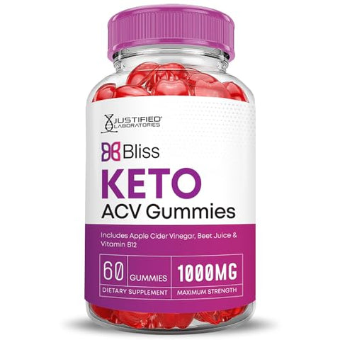 Justified Laboratories - (2 Pacotes) Bliss Keto ACV Gummies Fórmula Avançada 1000MG Bliss Keto Gummies Vinagre de Maçã Aumenta Formulado com Suco de Romã em Pó Beterraba B12 Vegano Não GMO 120 Gomas