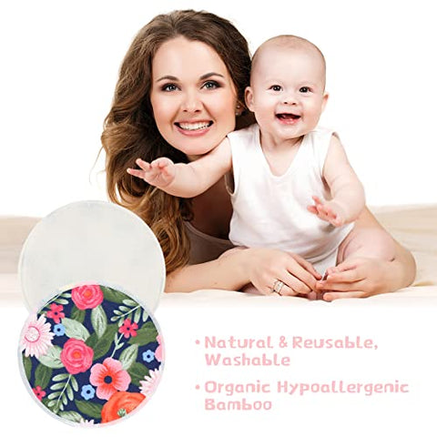 30 Pcs Almofadas de Amamentação Reutilizáveis de Bambu com Bolsa Molhada e de Lavanderia – Pads de Mamilo Florais Presente para Mães que Amamentam (Padrão Vibrante) - Sosation