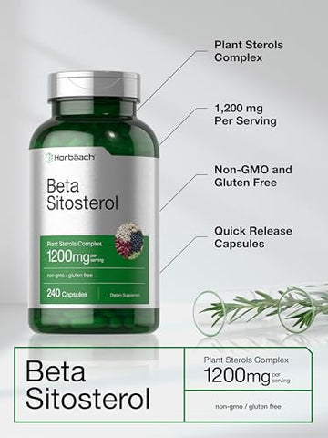 Beta Sitosterol 1200mg | 240 Cápsulas | Mega Força | Complexo de Esterois Vegetais | Sem OGM, Livre de Glúten | Horbäach Beta Sitosterol 1200mg | 240 Cápsulas | Mega Força | Complexo de Esterois Vegetais | Sem OGM, Livre de Glúten - Horbäach