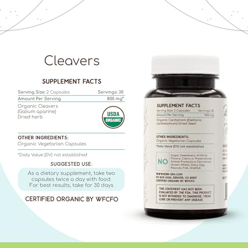 HerbEra - Cleavers Orgânico USDA 60 Cápsulas | Suplemento Herbal Natural | Cápsulas Vegetarianas Certificadas Orgânicas e Erva Seca de Cleavers Orgânico (Galium aparine) (60 Cápsulas)